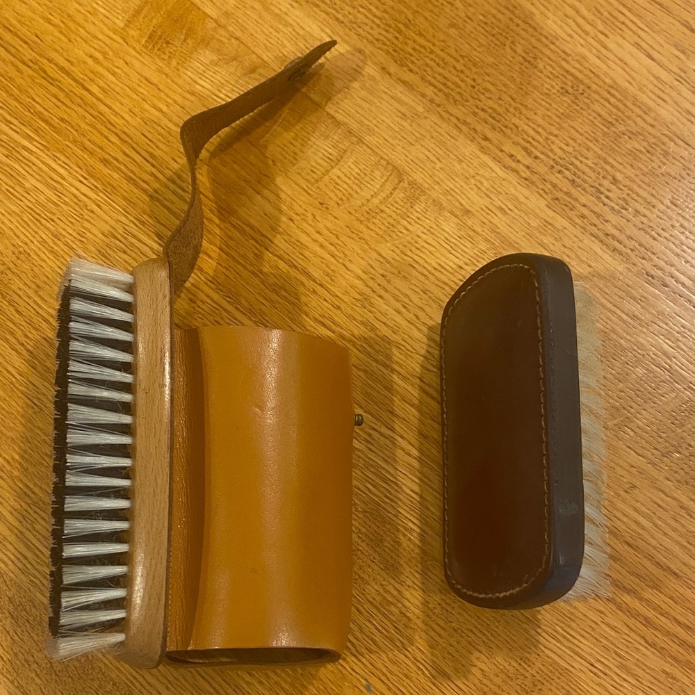 Leather Shoe Brush Set - Tan and Brown